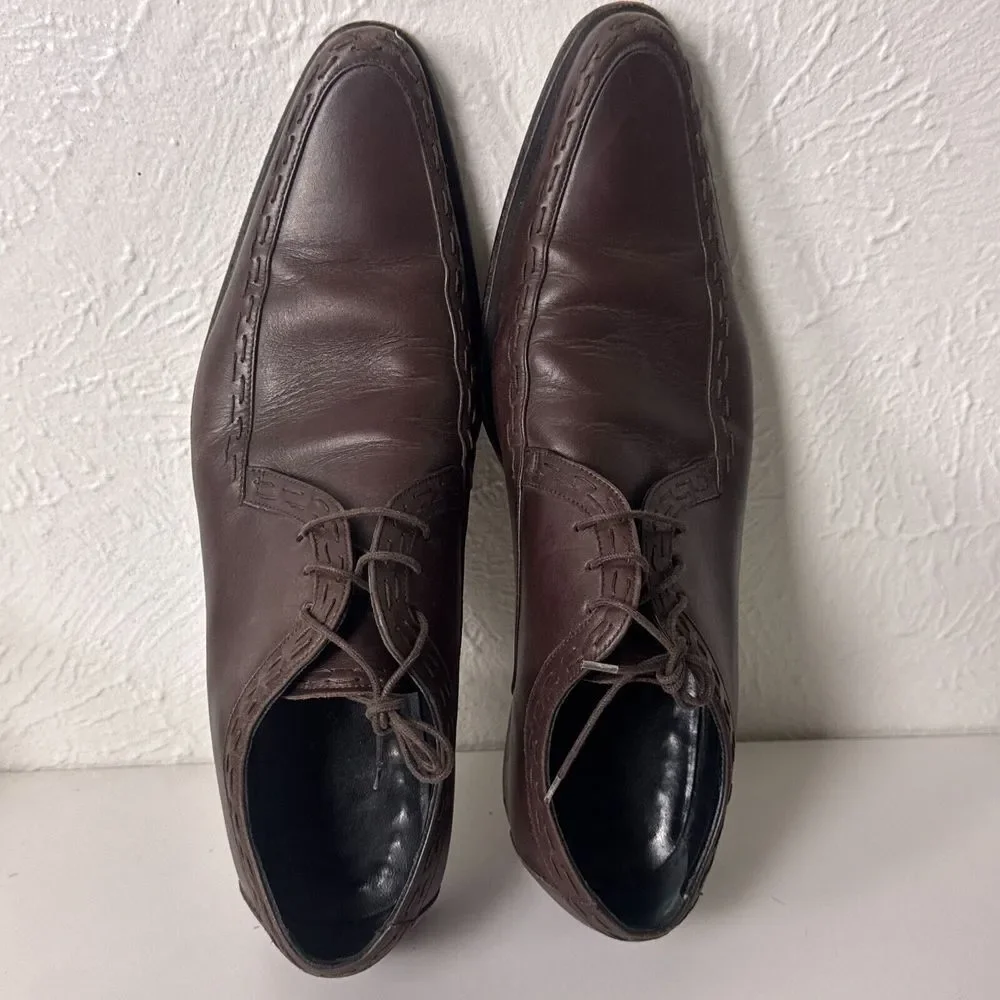 Dolce & Gabbana Brown Leather Apron Toe Derby Dress‎ Shoes Mens 9.5 Italy